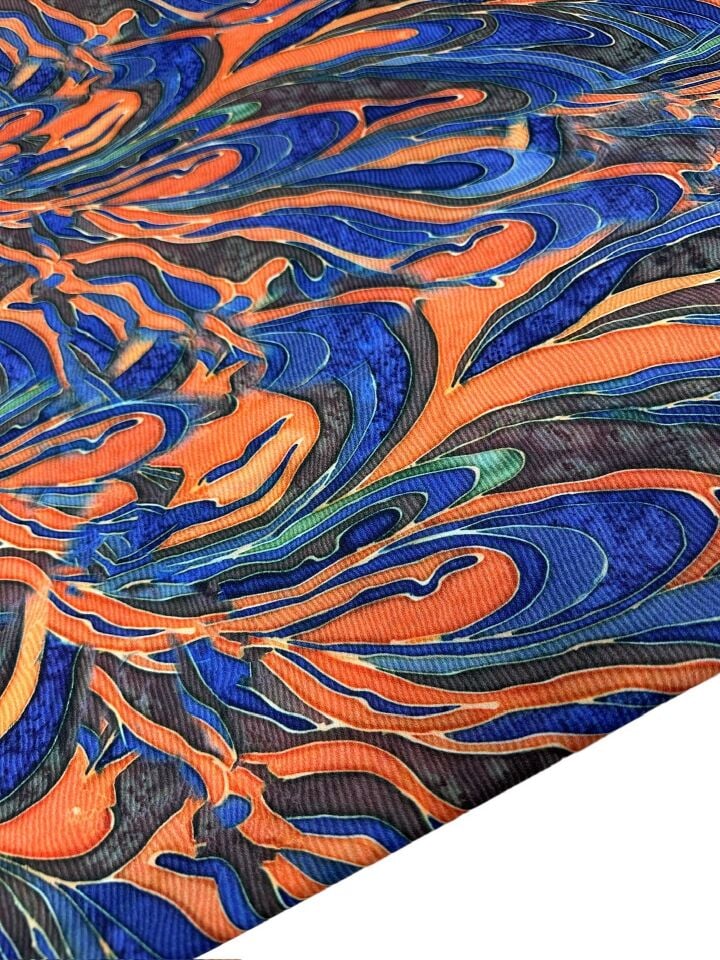 Mavi Dalga Desen Elbiselik Gömleklik Krep Kumaş