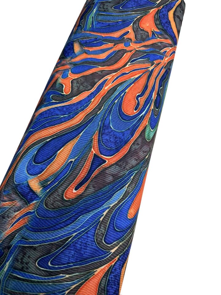 Mavi Dalga Desen Elbiselik Gömleklik Krep Kumaş