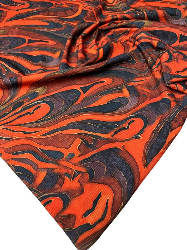 Turuncu Dalga Desen Elbiselik Gömleklik Krep Kumaş