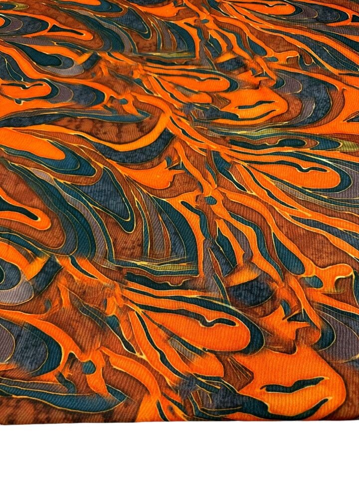 Turuncu Dalga Desen Elbiselik Gömleklik Krep Kumaş