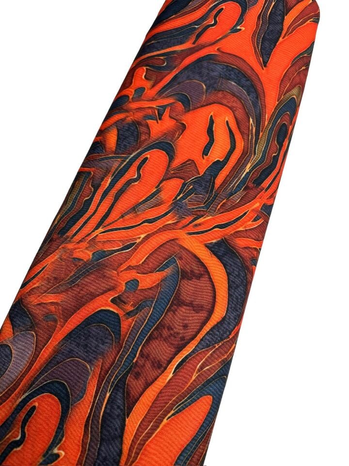 Turuncu Dalga Desen Elbiselik Gömleklik Krep Kumaş