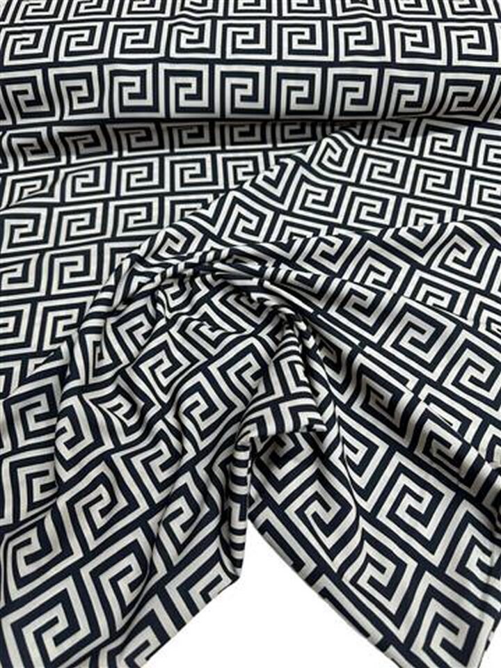 Yunan Motifleri Desen Elbiselik Gömleklik Krep Kumaş