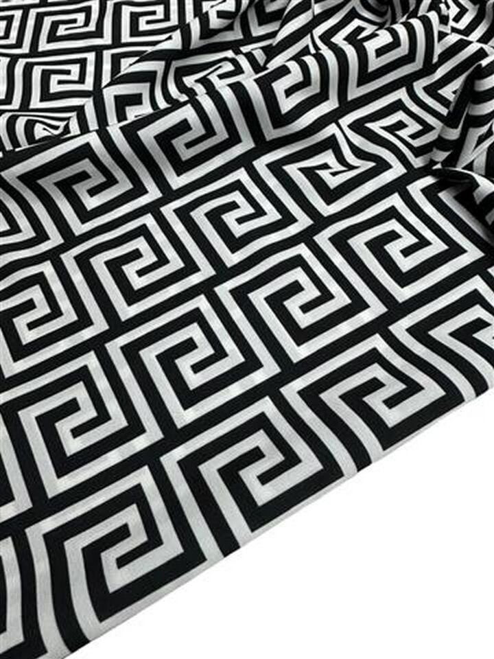 Yunan Motifleri Desen Elbiselik Gömleklik Krep Kumaş