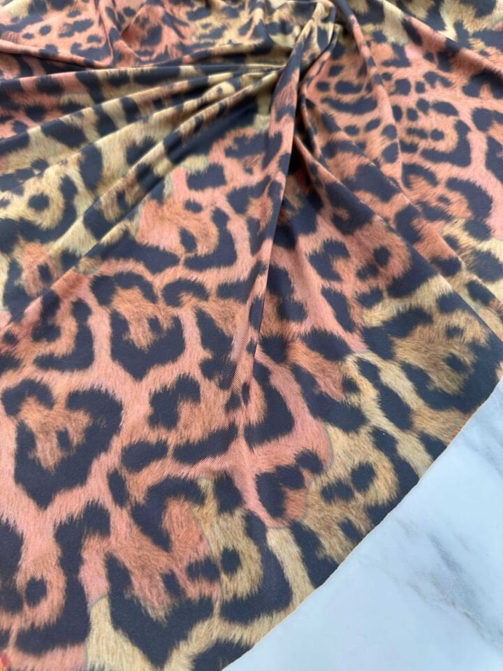 Leopar Desen Elbiselik Gömleklik Şalvarlık İpek Sendi Kumaş