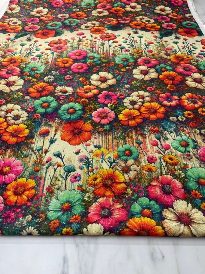 Altın Simli Gülbahçesi Elbiselik Ceketlik Keten Kumaş