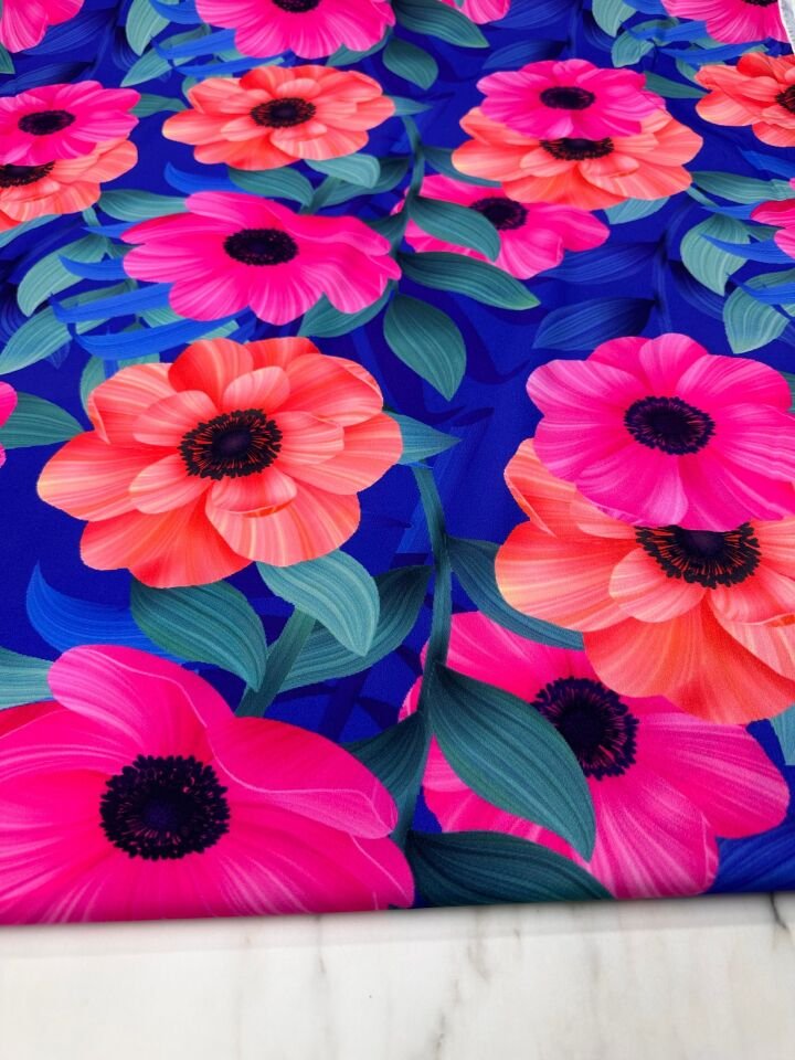 Geranium Desen Elbiselik Gömleklik Krep Kumaş