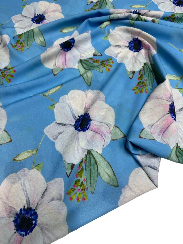 Geranium Desen Elbiselik Gömleklik Krep Kumaş