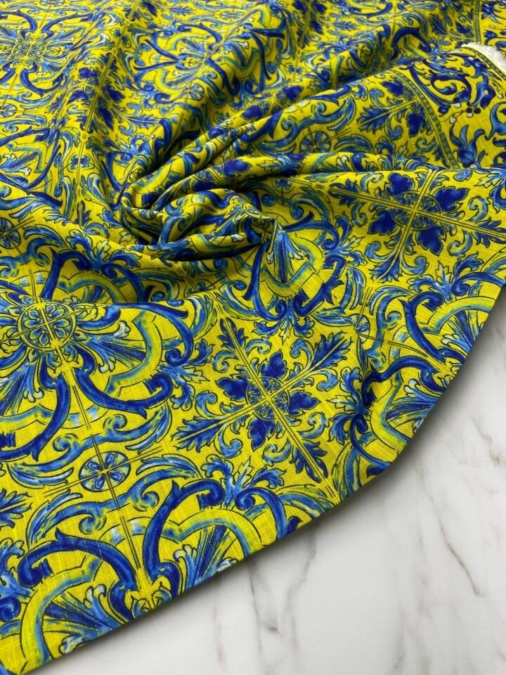 Altın Simili Leo Desen Elbiselik Ceketlik Keten Kumaş