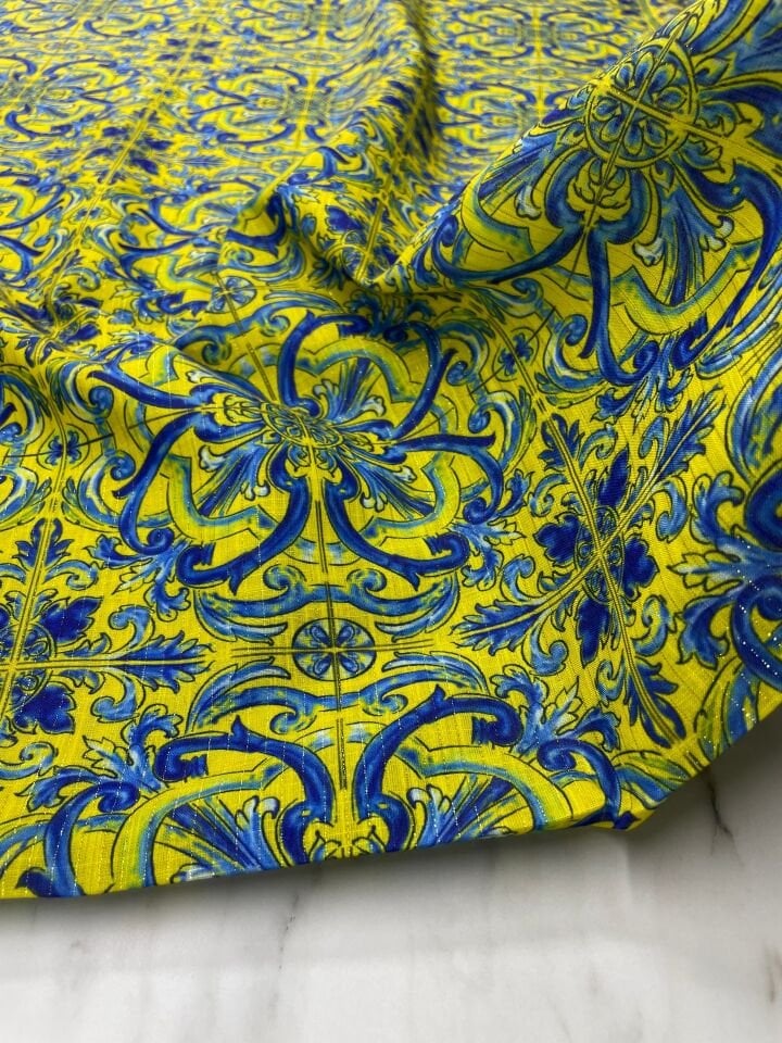 Altın Simili Leo Desen Elbiselik Ceketlik Keten Kumaş