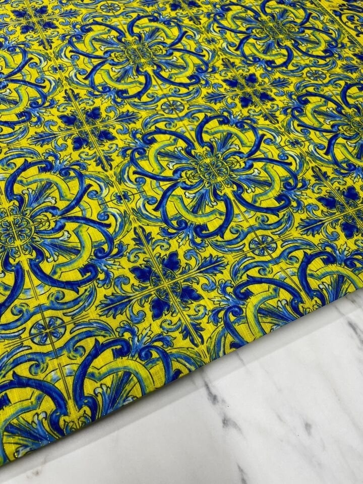 Altın Simili Leo Desen Elbiselik Ceketlik Keten Kumaş