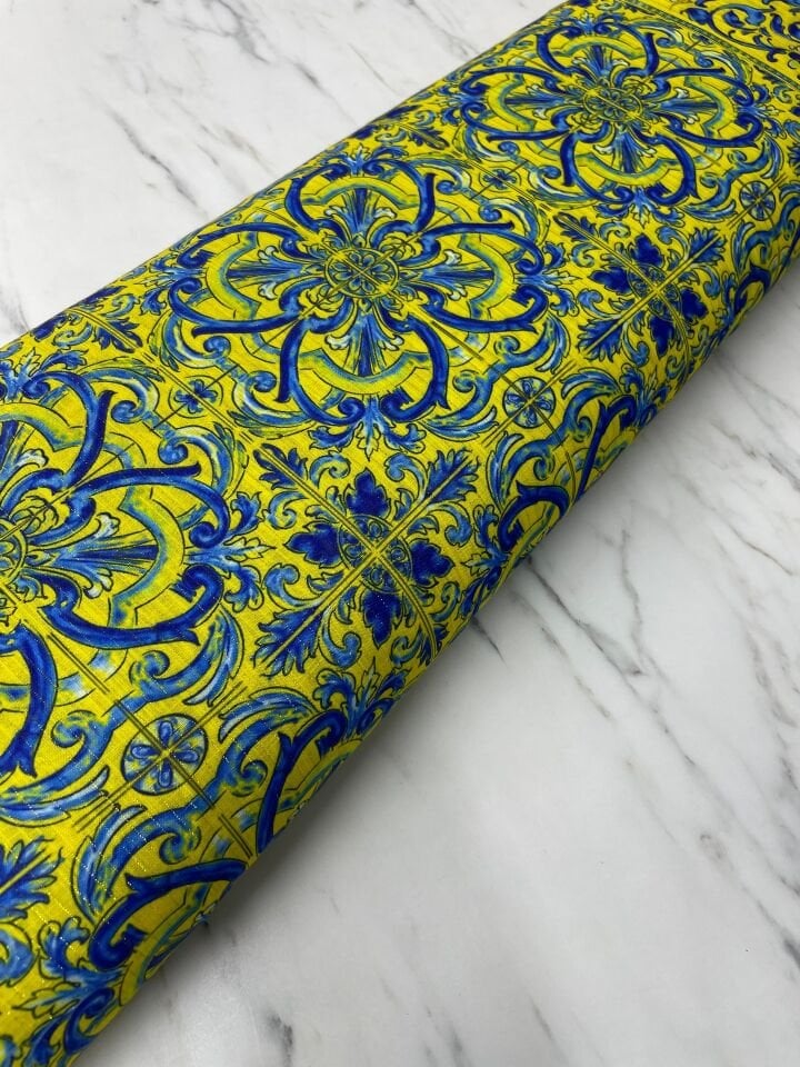 Altın Simili Leo Desen Elbiselik Ceketlik Keten Kumaş