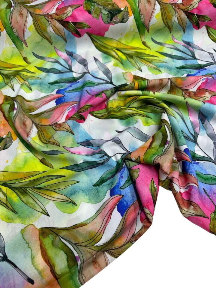 Yaprak Desen Elbiselik Gömleklik Krep Kumaş