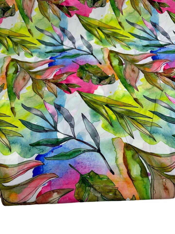 Yaprak Desen Elbiselik Gömleklik Krep Kumaş