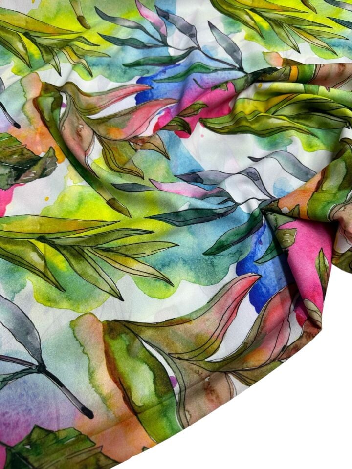 Yaprak Desen Elbiselik Gömleklik Krep Kumaş