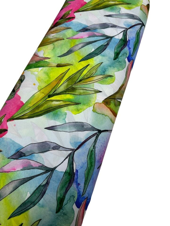 Yaprak Desen Elbiselik Gömleklik Krep Kumaş