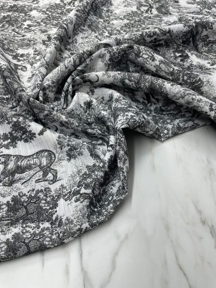 Altın Simli Jaguar Desen Elbiselik Ceketlik Keten Kumaş