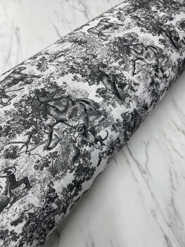 Altın Simli Jaguar Desen Elbiselik Ceketlik Keten Kumaş