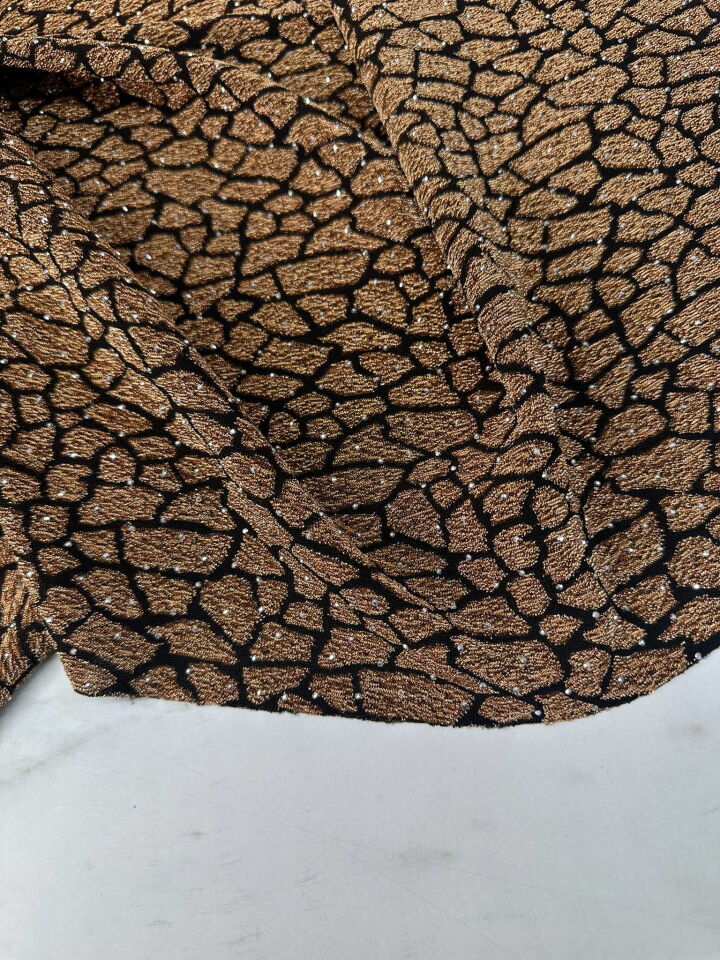 Özel Ürün Leopar Desen Simli Dokuma Taş İşleme Likralı Kumaş