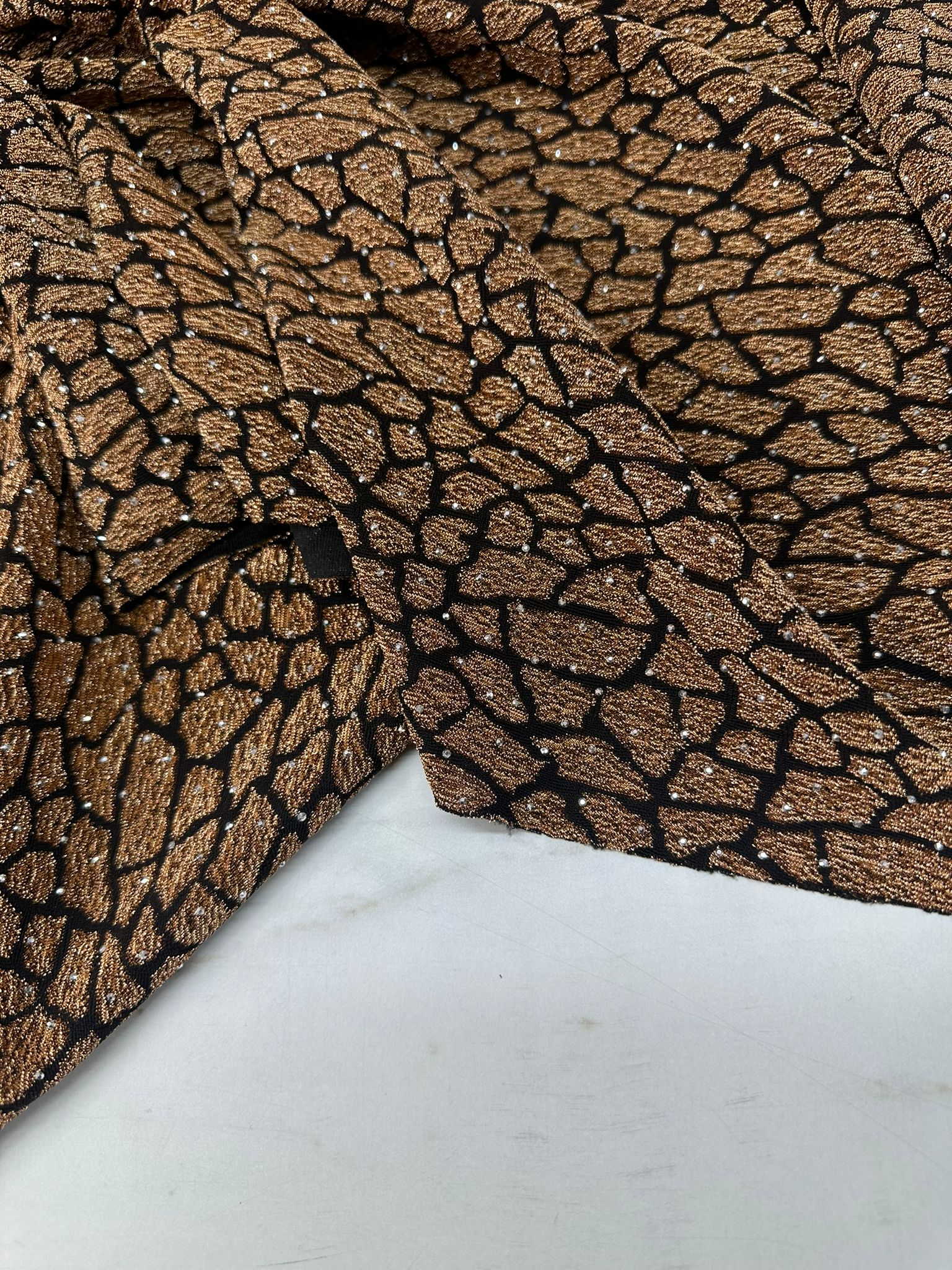 Özel Ürün Leopar Desen Simli Dokuma Taş İşleme Likralı Kumaş