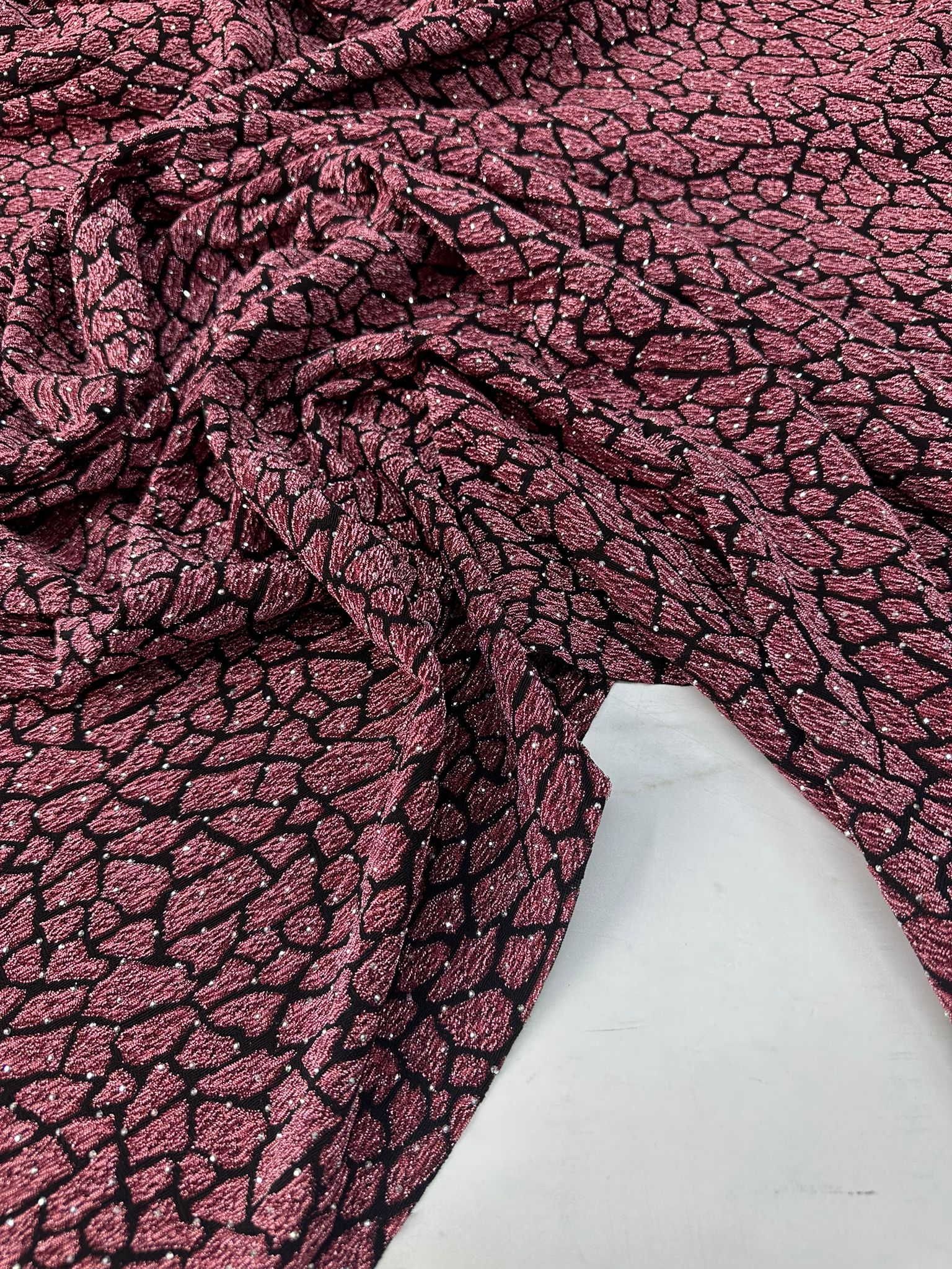 Özel Ürün Leopar Desen Simli Dokuma Taş İşleme Likralı Kumaş