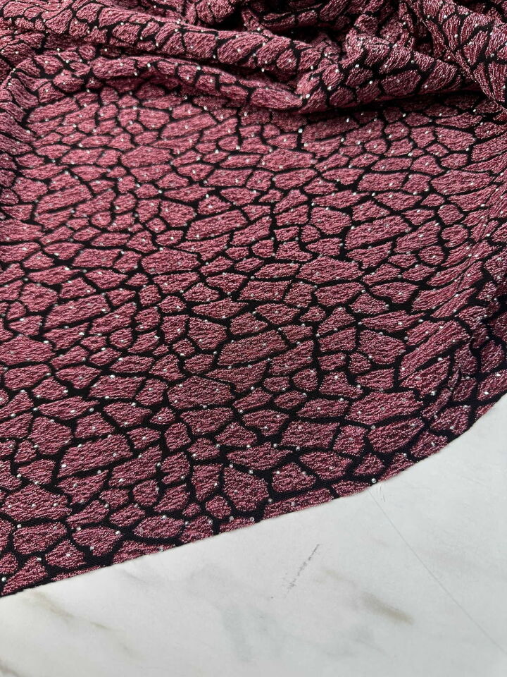 Özel Ürün Leopar Desen Simli Dokuma Taş İşleme Likralı Kumaş