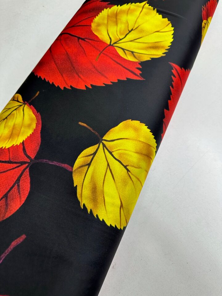 Yaprak Desen Elbiselik Gömleklik Krep Kumaş
