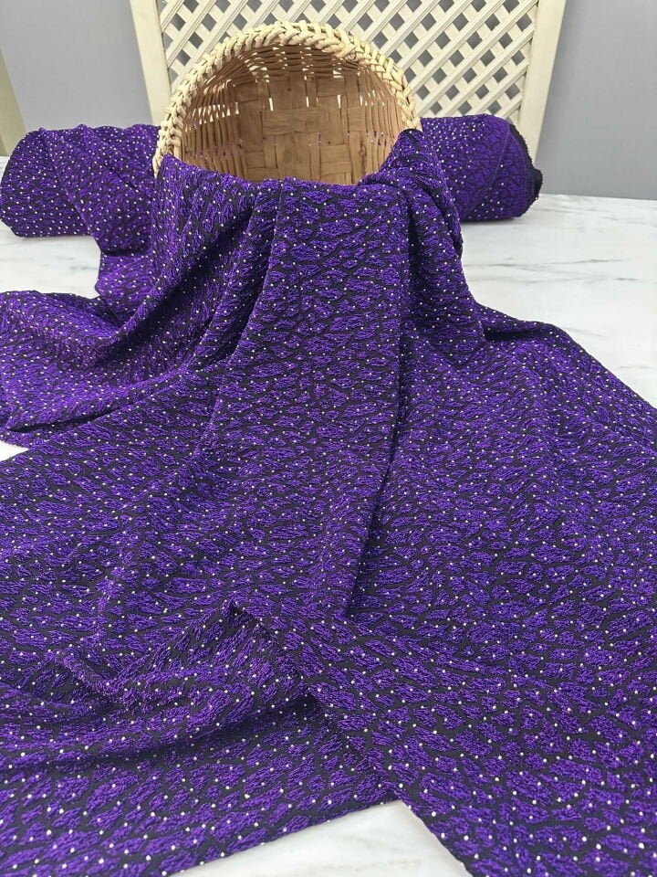 Özel Ürün Leopar Desen Simli Dokuma Taş İşleme Likralı Kumaş