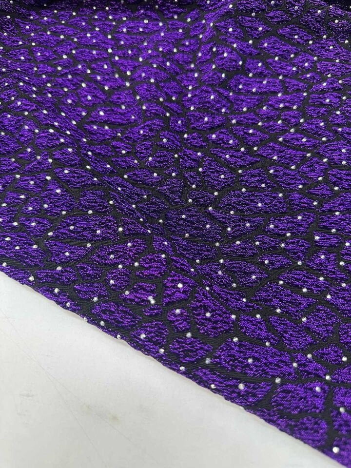 Özel Ürün Leopar Desen Simli Dokuma Taş İşleme Likralı Kumaş