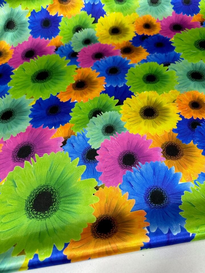 Renkli Ayçiçek Desen Elbiselik Gömleklik Krep Kumaş