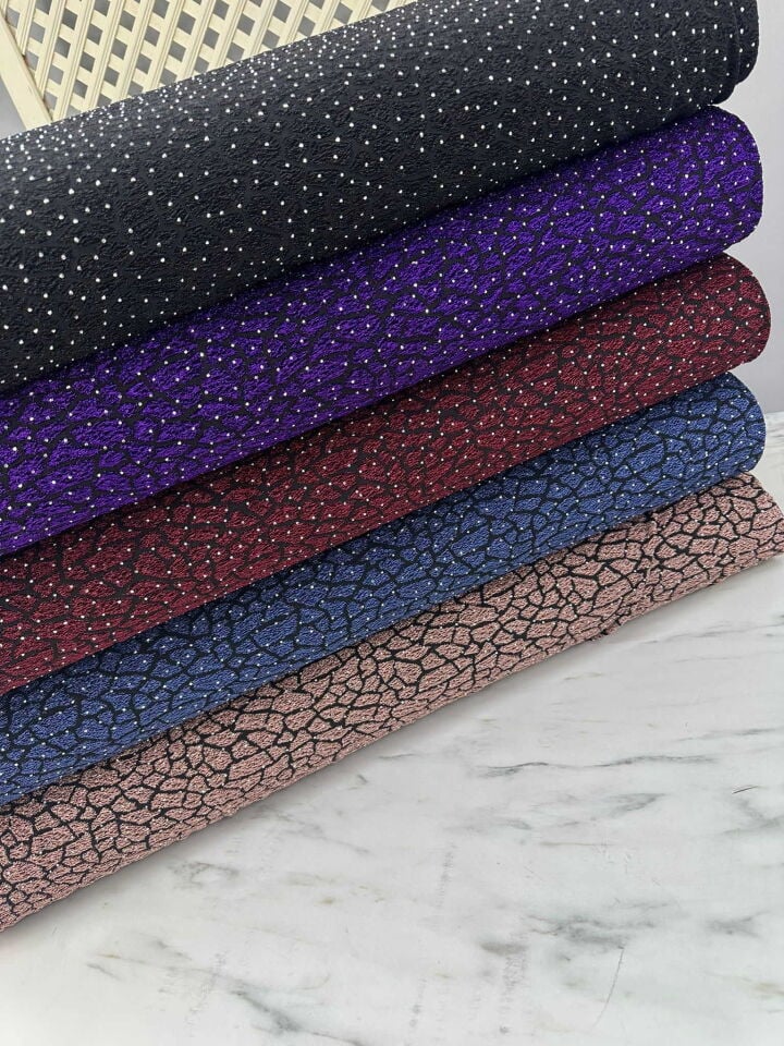 Özel Ürün Leopar Desen Simli Dokuma Taş İşleme Likralı Kumaş