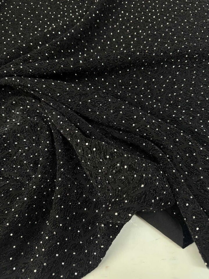 Özel Ürün Leopar Desen Simli Dokuma Taş İşleme Likralı Kumaş