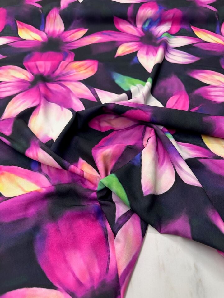 Zambak Desen Elbiselik Gömleklik Krep Kumaş