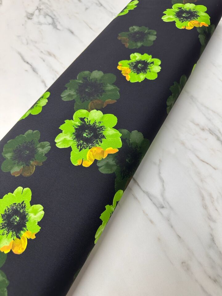 Yeşil Geranium Desen Elbiselik Gömleklik Krep Kumaş