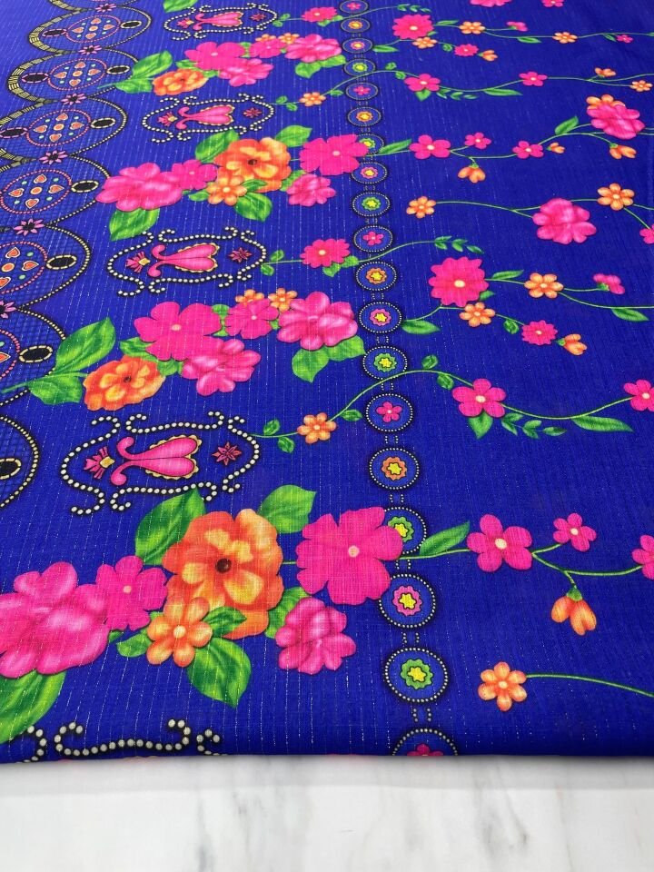 Altın Simli Otantik Desen Elbiselik Keten Kumaş