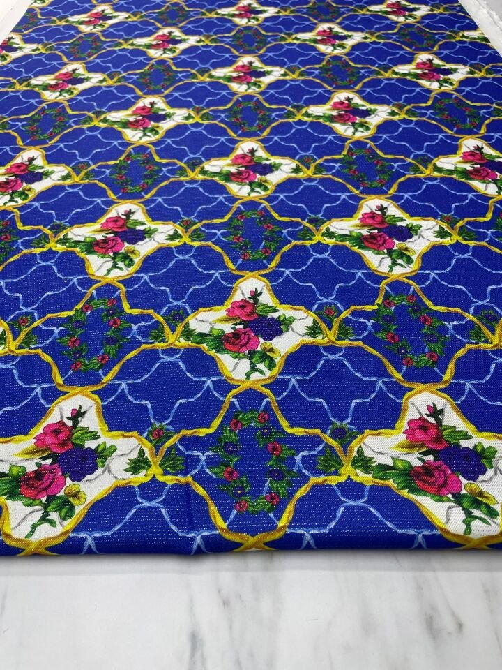 Altın Simli Vildan Çiçegi Elbiselik Keten Kumaş