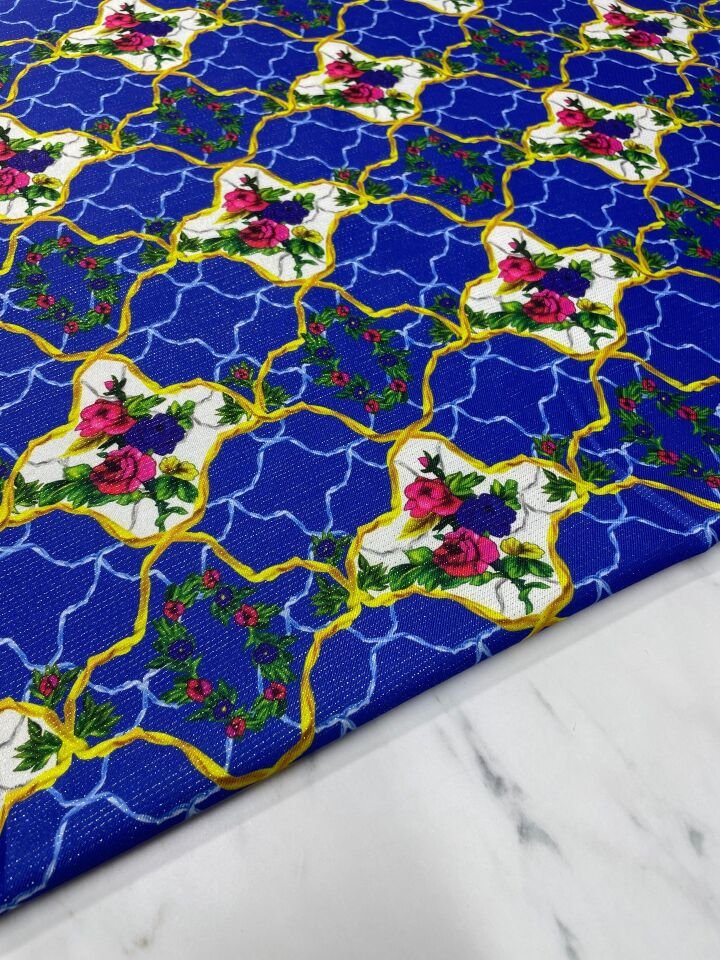 Altın Simli Vildan Çiçegi Elbiselik Keten Kumaş