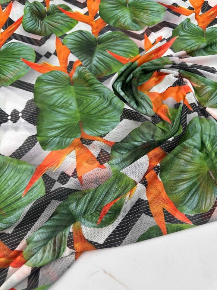 Desenli İnce Göz File Elbise Bluz Etek Payeo