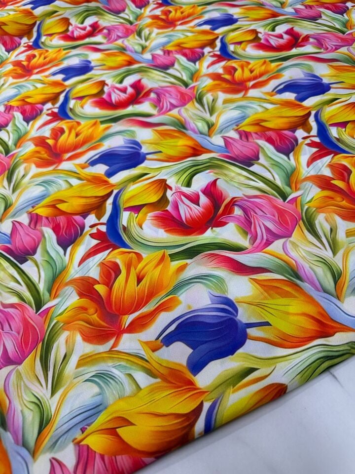 Çiçek Desen Elbiselik Gömleklik Krep Kumaş