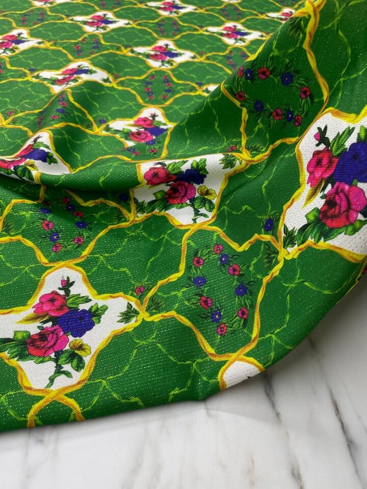 Altın Simli Vildan Çiçegi Elbiselik Keten Kumaş