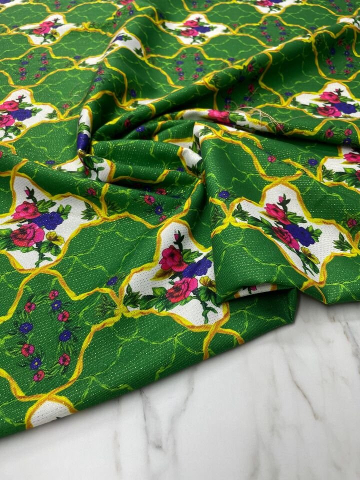 Altın Simli Vildan Çiçegi Elbiselik Keten Kumaş