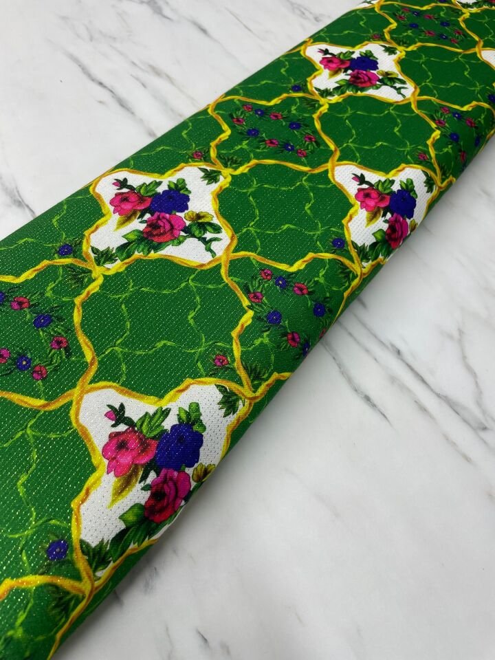 Altın Simli Vildan Çiçegi Elbiselik Keten Kumaş