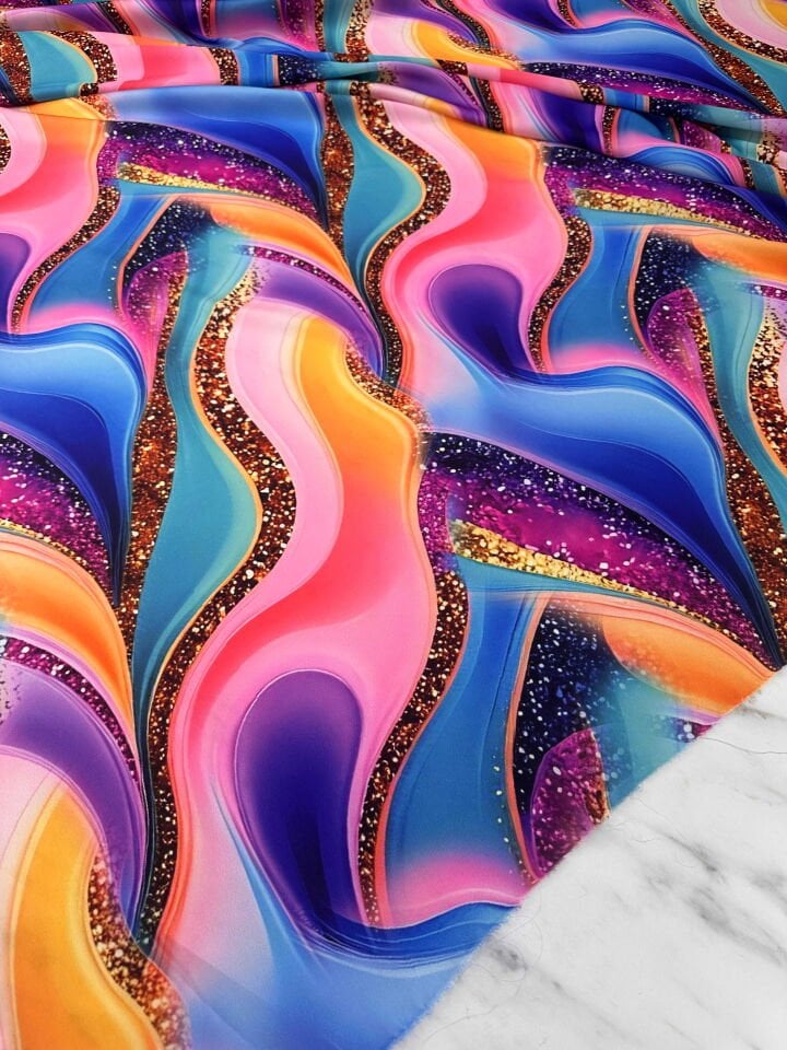 Desenli Dijital Baskıİpek Saten Elbise Etek Gömlek Şalvar