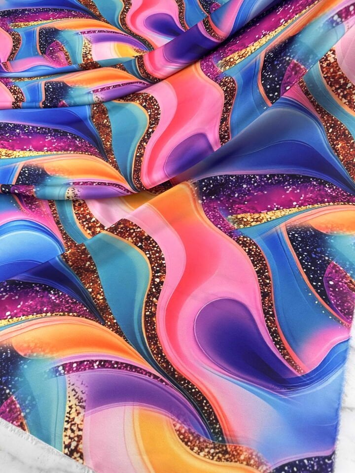 Desenli Dijital Baskıİpek Saten Elbise Etek Gömlek Şalvar