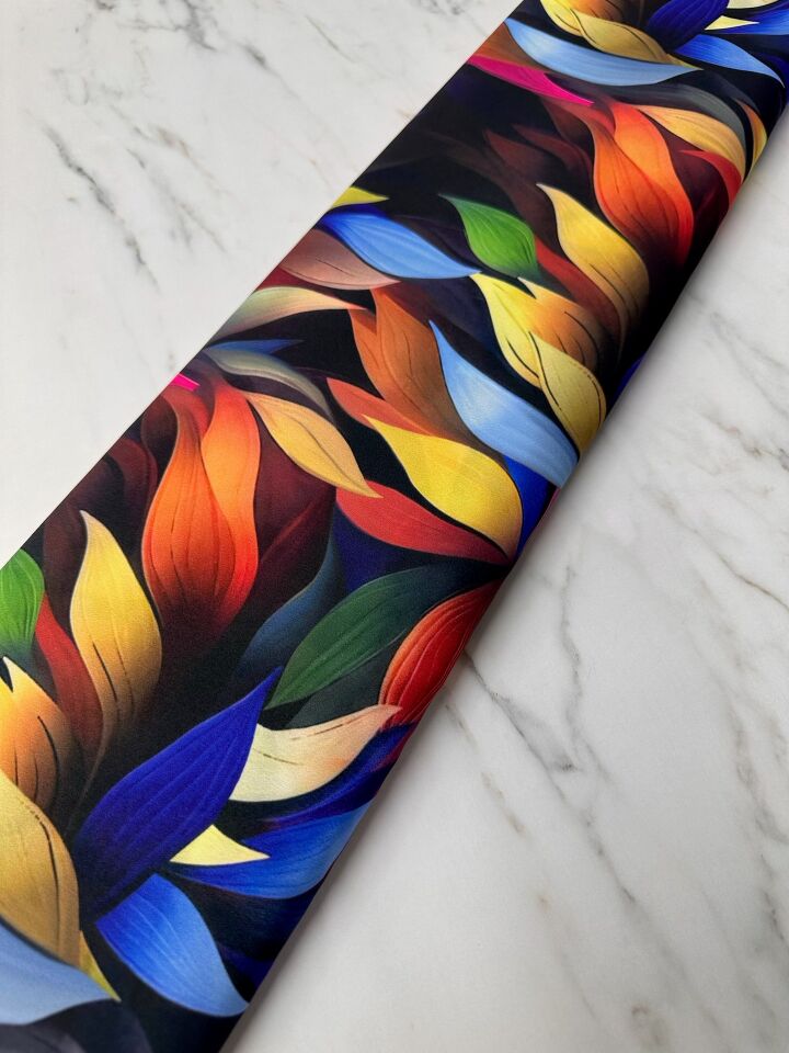 Yaprak Desen Elbiselik Gömleklik Krep Kumaş