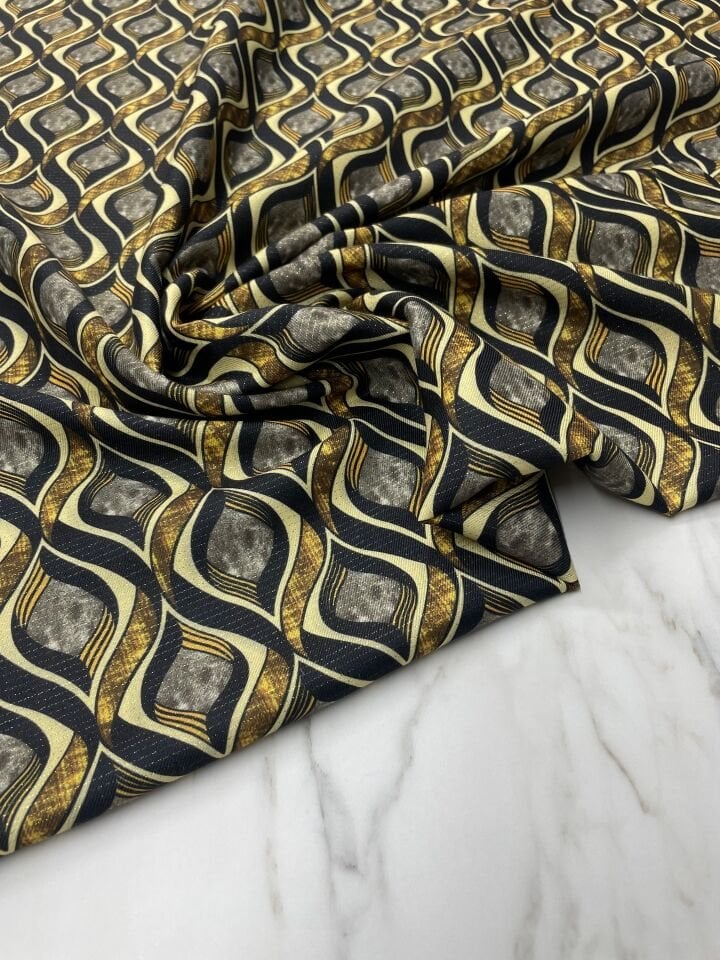Altın Simli Viyana Desen Elbiselik Keten Kumaş