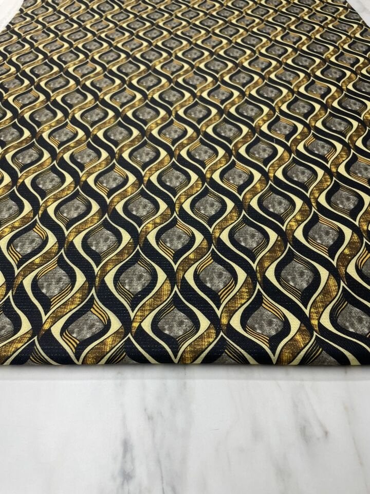 Altın Simli Viyana Desen Elbiselik Keten Kumaş