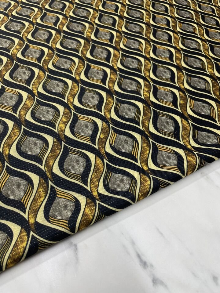 Altın Simli Viyana Desen Elbiselik Keten Kumaş