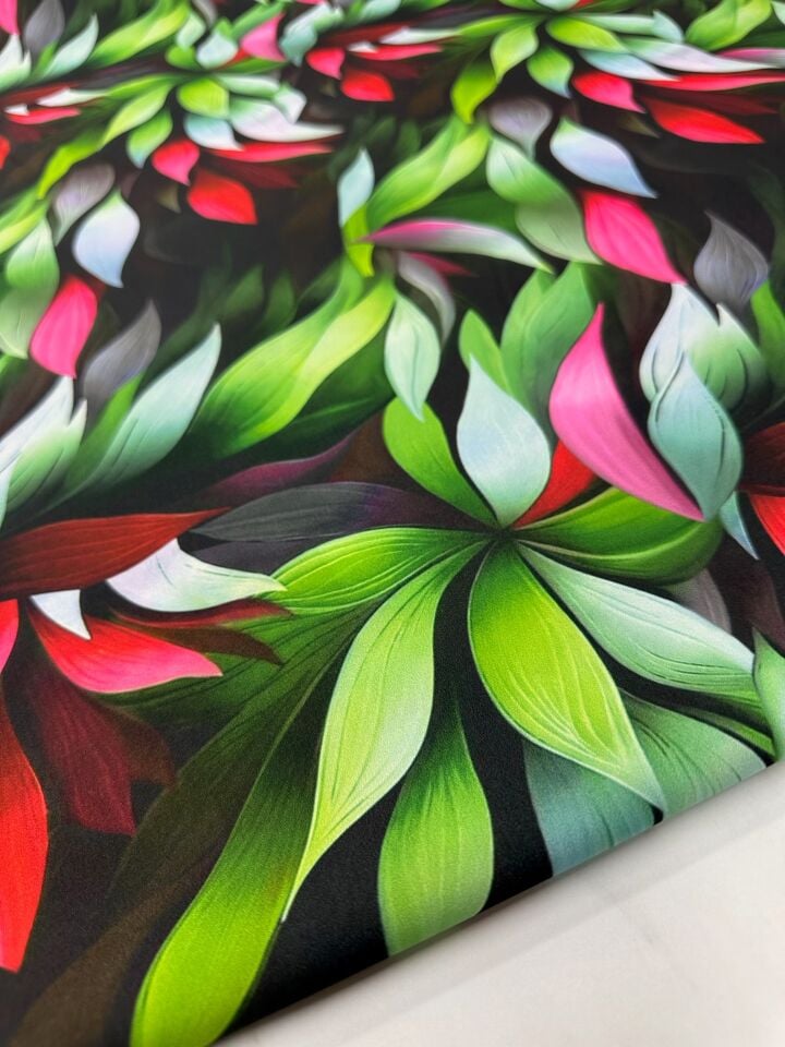 Yaprak Desen Elbiselik Gömleklik Krep Kumaş