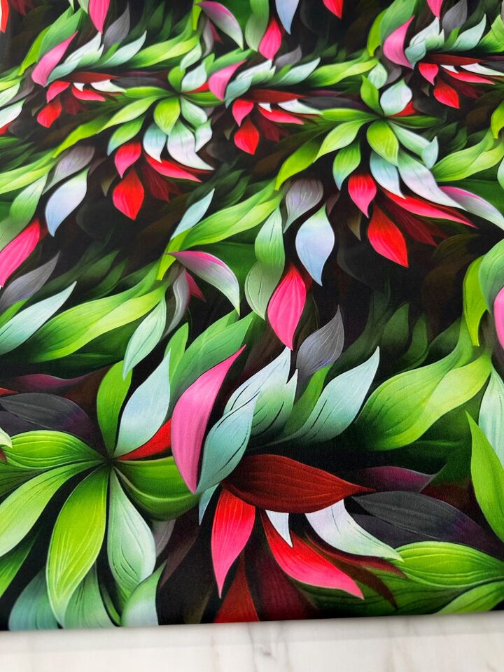 Yaprak Desen Elbiselik Gömleklik Krep Kumaş