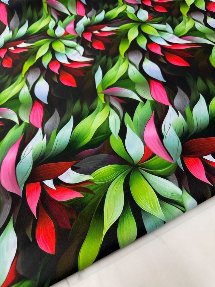 Yaprak Desen Elbiselik Gömleklik Krep Kumaş